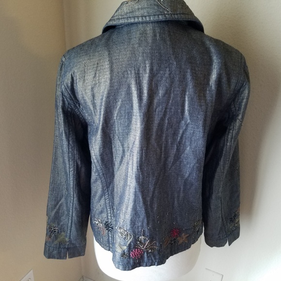 Chico's Metallic Denim Beaded Jacket & Necklace - Picture 7 of 8